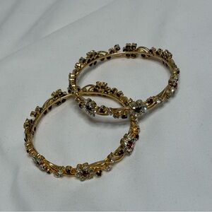 Vintage Paid of Gold and Red Floral Bangles EUC
